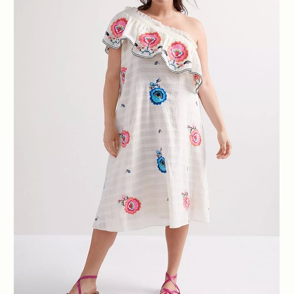 NWT Anthropologie Embroidered One-Shoulder Midi Dress Plenty by Tracy Re… - Picture 7 of 9